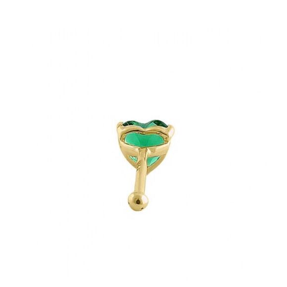 Solid 14K Yellow Gold Green Emerald Heart CZ Straight Nose Stud New - Picture 4 of 4